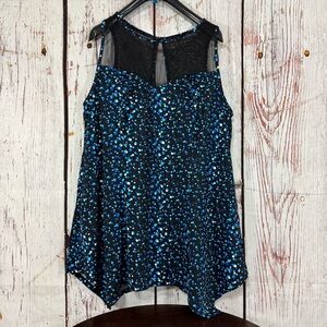 Swimsuits For All Asymmetrical Black and Blue Sleeveless Blouse SwimSuit Top NWT